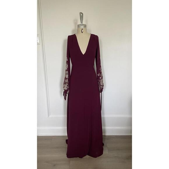 Soieblu Dresses & Skirts - Soieblu - Long Sleeve Burgundy Maxi Dress with Embroidered Sheer Sleeves, size S